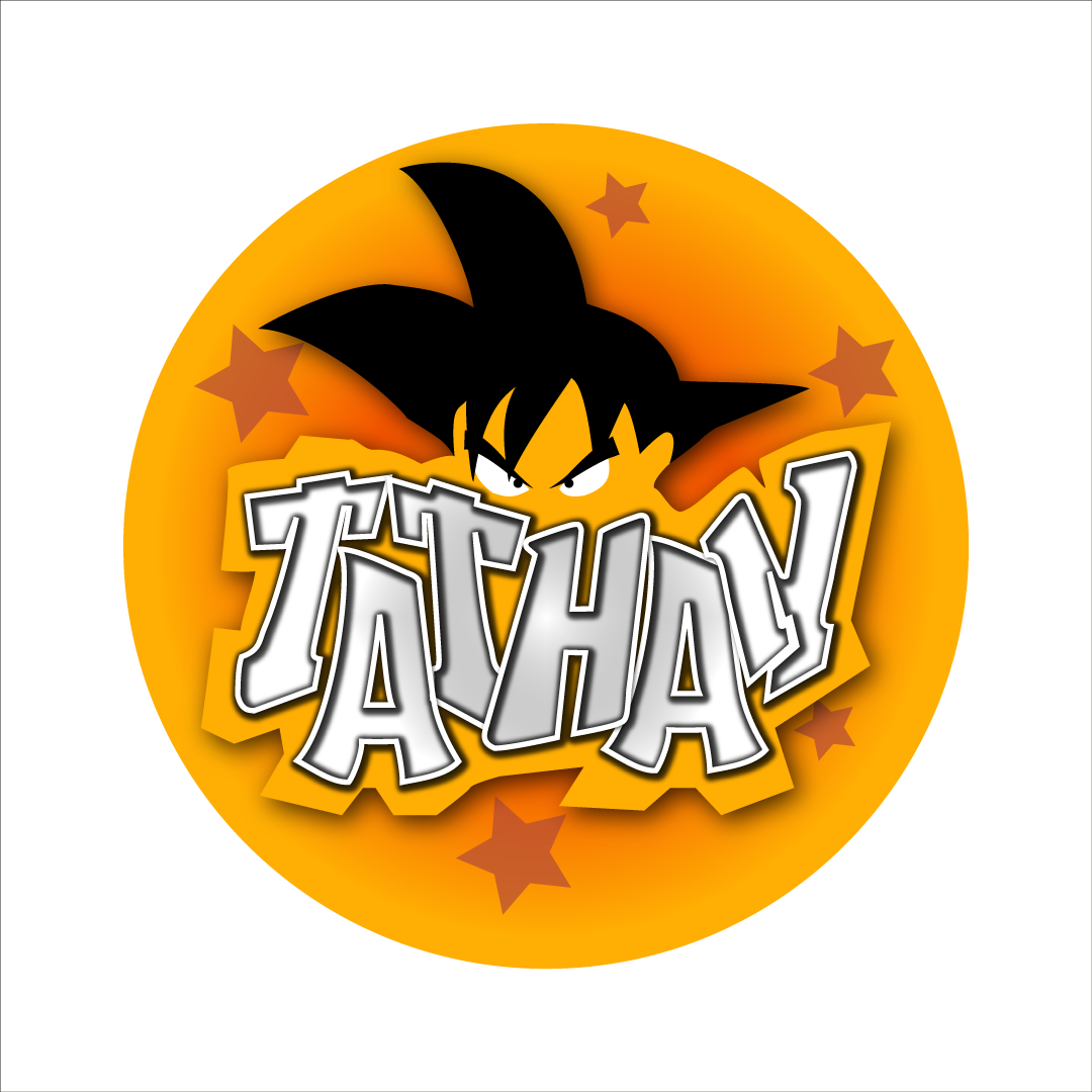 logo rond tathan est ecrit à la maniere d'un tag et une tete de dragon ball depasse derriere le texte