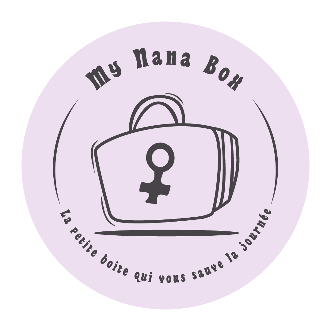 logo rond avec une petite malette autour en rond est é   crit my nana box la petite boite qui vous sauve la journée